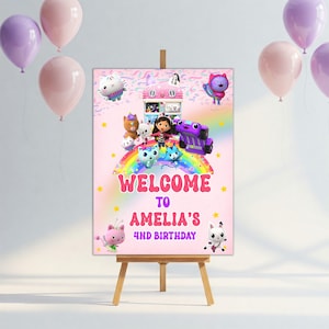 Gabbys Dollhouse Welcome Sign, Digital Gabby Dollhouse Sign, Printable Welcome Sign, Canva Template, Welcome Banner