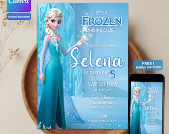 Frozen Birthday Invitation Template Printable, Editable Elsa Birthday Party Canva Template, Ice Princess Party Invite Instant Download