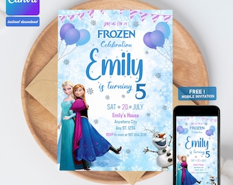 Elsa Birthday Invitation: Frozen Party, Editable Digital Invite