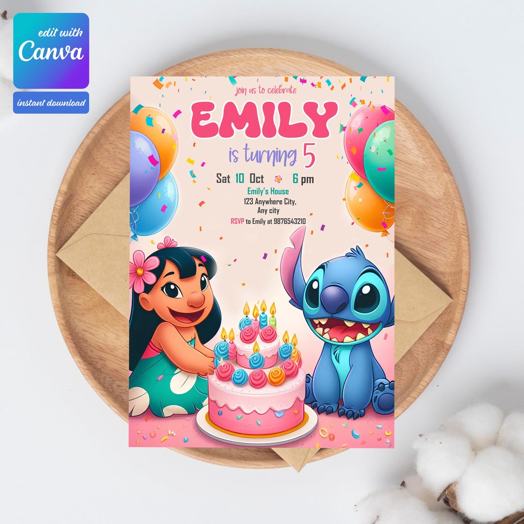 Editable Lilo and Stitch Birthday Invitation, Printable Cartoon ...