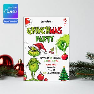 Editable Grinchmas Party Invite, Grinhday Party, Christmas Party Invitation, Instant Download, Grinch Party Invitation Template