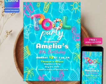 Pool Party Invitation: Editable Summer Birthday Evite (Digital Download)