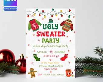Editable Ugly Sweater Party Invitation, Christmas Template (5x7 in Digital)