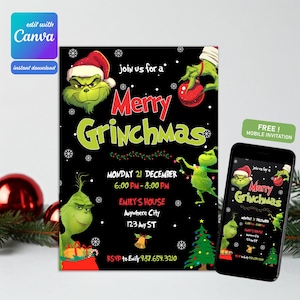 Editable Grinchmas Party Invite, Grinhday Party, Christmas Party Invitation, Instant Download, Grinch Party Invitation Template