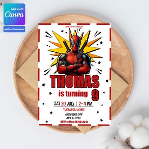 Deadpool Birthday Invitation, Deadpool Invite , Printable Invitation Template, Instant Download