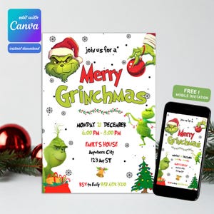 Editable Grinchmas Party Invite, Grinhday Party, Christmas Party Invitation, Instant Download, Grinch Party Invitation Template