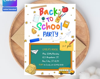 Editable Back to School Party Invitation Template (5x7 in, Digital)