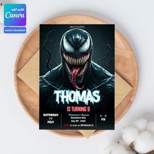 Venom Party Einladung Geburtstag Vorlage Canva - Bearbeitbare Superheld Geburtstagseinladung - Druckbare Party lädt Karte ein Sofort Download