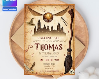 Invitación editable de cumpleaños de mago: Fiesta en el Castillo Mágico (Descarga digital)