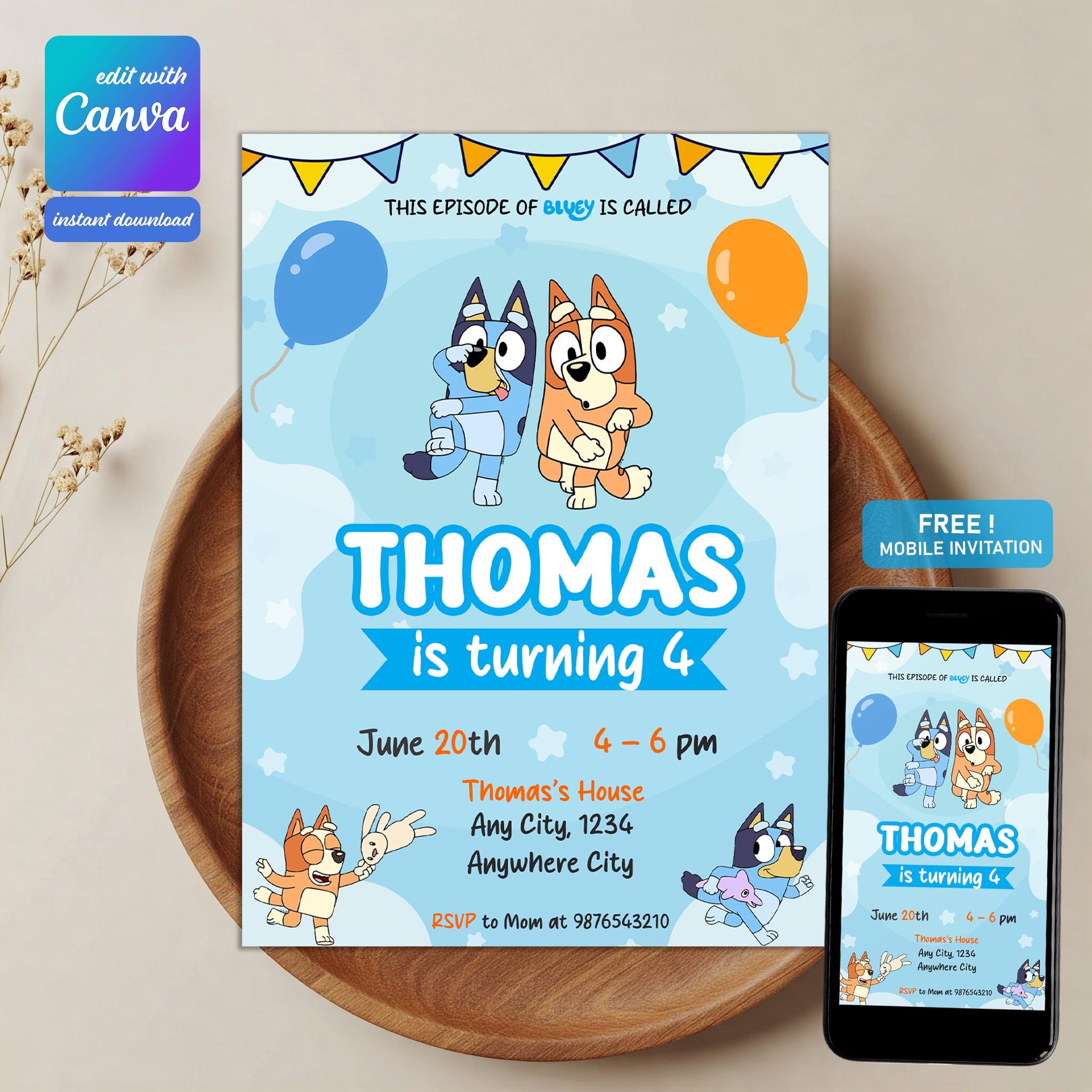 Bluey Mobile & Print Invite