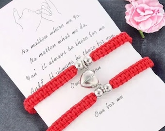 Set di 2 braccialetti magnetici con cordino a cuore per amicizia o innamorati - Migliori amici per sempre o innamorati - Fantasia - Ciondolo magnetico