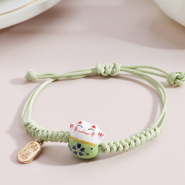 Bracelets Cordon Réglable Chat Porte Bonheur - Chat Chinois Lucky - Fantaisie - Porte Chance Porte Bonheur