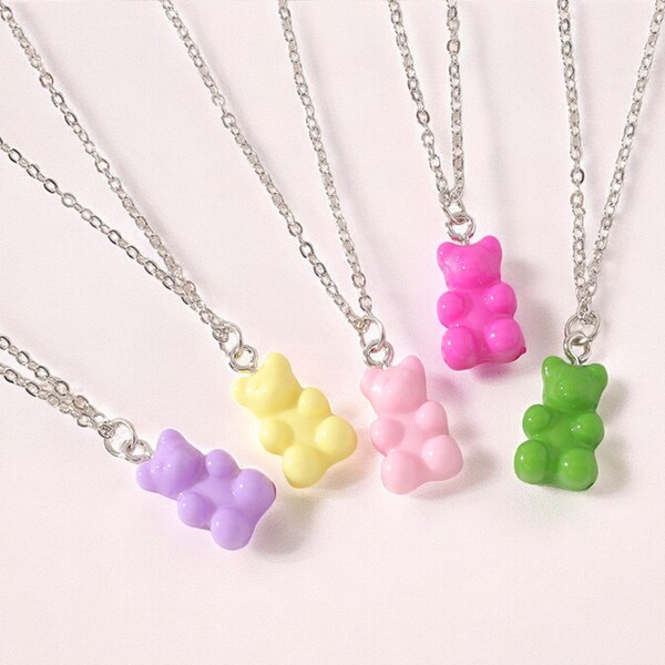 CHILDREN - Chain Necklace Little Teddy Bear Candy Colorful Resin Boho