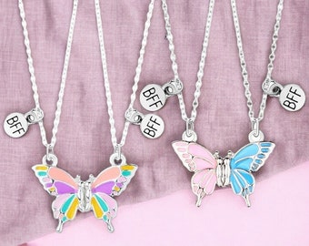 BAMBINI - Set di 2 catene per collane dell'amicizia con farfalle - BFF Best Friends Forever - Fantasia - Ciondolo magnetico