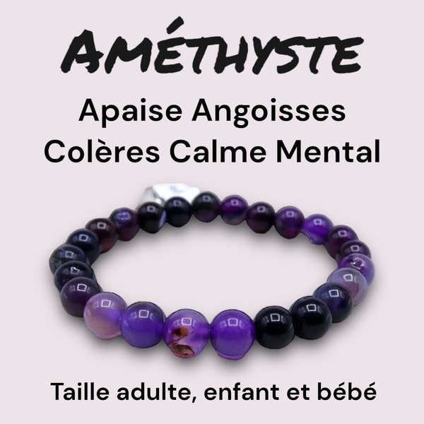 Bracelet en Pierre Naturelle - Améthyste - Apaise les angoisses et les Colères Calme Mental