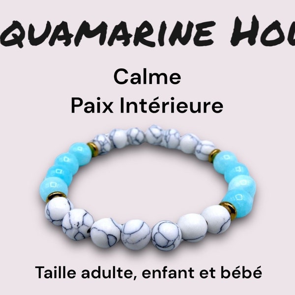 Bracelet en Pierre Naturelle - Aquamarine Howlite - Calme Paix Intérieure