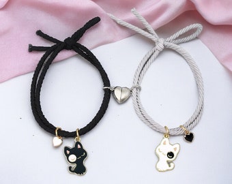 BAMBINI - Set di 2 braccialetti elastici dell'amicizia con gattini - Migliori amici per sempre - Fantasia - Ciondolo magnetico
