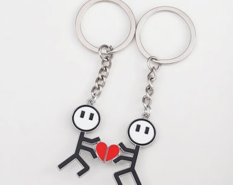 Lot de 2 Chaines Colliers D'amitié - Petits Bonhommes avec Coeur - BFF Best Friends Forever - Fantaisie - Pendentif Aimanté -Amoureux Couple