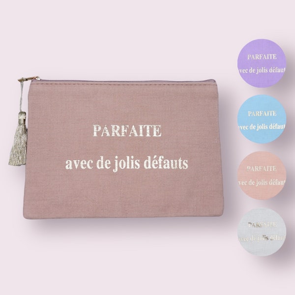 Perfect Makeup Pouch or Toiletry Bag with pretty flaws, touch of humor of femininity, soft and feminine pastel tones