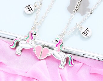 BAMBINI - Set di 2 catene per collane dell'amicizia con unicorno - BFF Best Friends Forever - Fantasia - Ciondolo magnetico