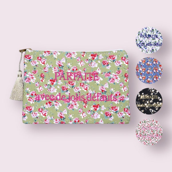 Perfect Makeup Pouch or Toiletry Bag with pretty flaws, touch of humor of femininity, soft and feminine pastel tones