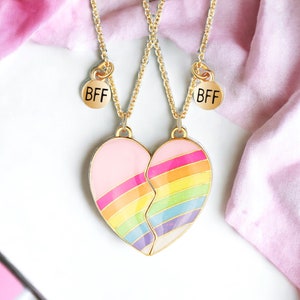 ENFANT Lot de 2 Chaines Colliers D'amitié Coeur Arc en ciel BFF Best Friends Forever Fantaisie Pendentif Aimanté afbeelding 3