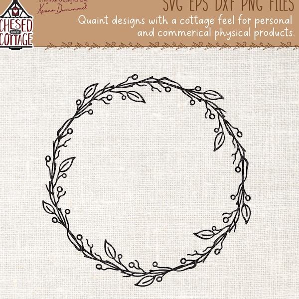 Twig Wreath SVG, Wreath SVG, Rustic Wreath, Wreath with Berries, Flower Svg, Leaf Svg, Wreath PNG, Digital Download