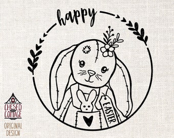 Easter SVG, Easter Bunny SVG, Happy Easter Svg, Easter Wreath SVG, Floral Bunny Svg, Primitive Bunny Svg, Rabbit Svg, Digital Download