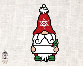 Christmas Tag SVG, Gnome SVG, Christmas Gift Tag SVG, Holiday Gift Tag Svg, Layered Paper Cut File, Monogram Svg, Digital Download