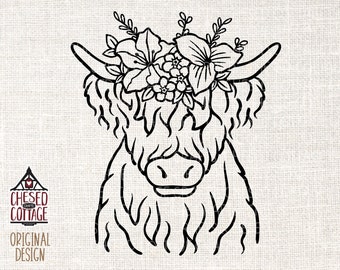 Highland Cow with Flowers SVG,  Floral Cow SVG, Cow SVG, Cow Svg, Heifer Svg, Highlander Cow Svg, Highlander Cow Clipart, Digital Download