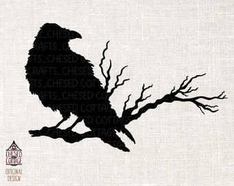 Halloween Crow SVG, Halloween Svg PNG, Raven SVG, Bird Svg, Fall Svg, Crow Silhouette, Digital Download