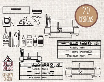 SVG-bundel, Crafting SVG, PNG, Craft Supplies Svg, Craft Tools Svg, Craft Room Svg, Bureau Svg, snijmachine Svg, digitale download
