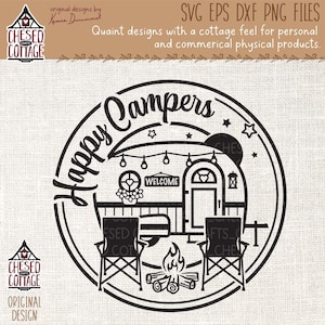 Camping SVG, PNG, Happy Campers SVG, Camper Svg, Camping Sign Svg, Campfire Svg, Camping Shirt Svg, Svg Idea, Round Sign Svg, Archivos digitales