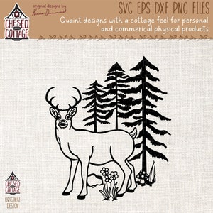 Deer in Forest SVG, Deer Mountain Scene SVG, Forest Scene Svg, Woodland Animal SVG, Forest Animal Svg, Png, Eps, Dxf, Digital Download