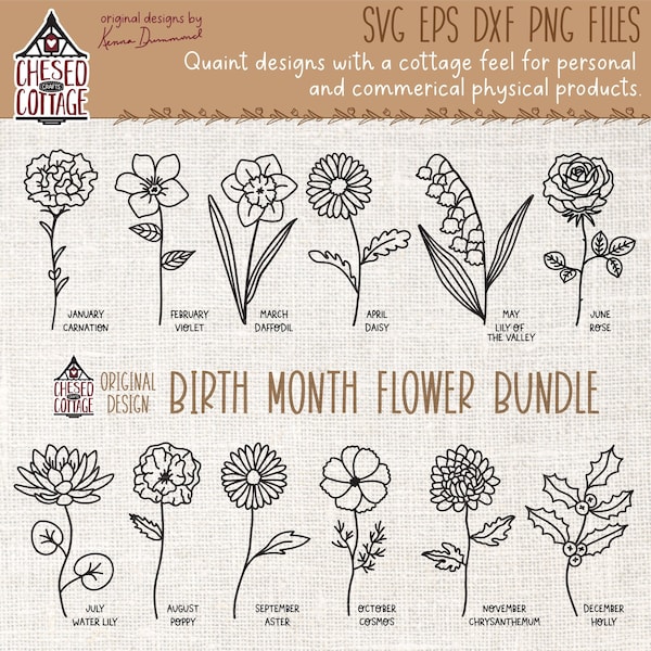 Birth Month Flower SVG, Birth Flower SVG, Svg Bundle, PNG, Birth Month Svg, Floral Svg, Digital Download