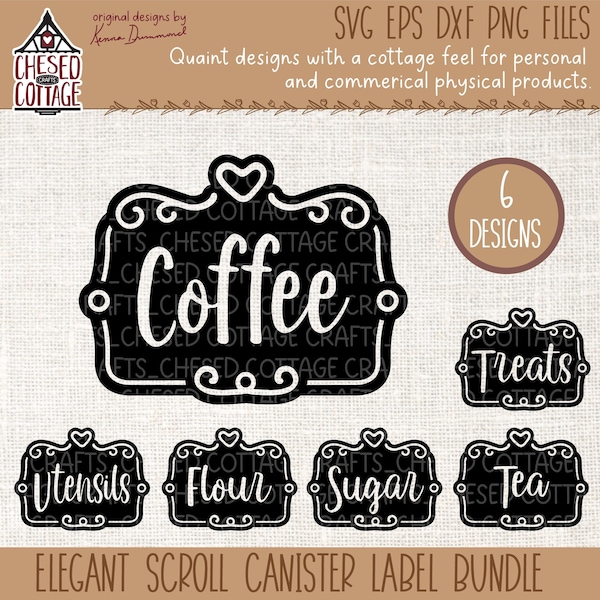 Vintage Scroll Canister Label SVG Bundle, Canister Labels SVG, Kitchen Svg, Vintage Decor SVG, Coffee Svg, Label Svg, Digital Download