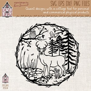 Deer in Forest SVG, Deer Mountain Scene SVG, Forest Scene Svg, Round Sign SVG, Forest Animal Svg, Png, Eps, Dxf, Digital Download
