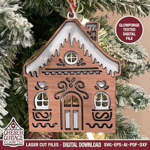 Laser Christmas Ornament SVG, Gingerbread House Ornament SVG, Laser Svg, Glowforge Svg, DXF File Laser, Eps, Pdf, Dxf, Ai, Digital Download
