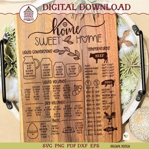 Conversione cucina SVG, Tabella di conversione cucina SVG, Misure cucina SVG, Temperatura di cottura SVG, Pdg, Dxf, Png, Eps, Download digitale