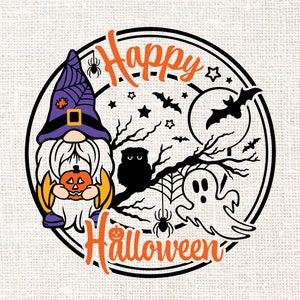 Gnome SVG, Happy Halloween SVG, Halloween Gnome SVG, Gnome Png, Gnome Shirt Design, Round Sign Svg, Round Sign, Png, Dxf, Digital Files