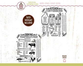 Kitchen Conversion SVG Bundle, Kitchen Conversion Chart SVG, Kitchen Measurements SVG, Cooking Temperature Chart Svg, Digital Download