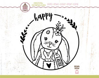 Easter SVG, Easter Bunny SVG, Happy Easter Svg, Easter Wreath SVG, Floral Bunny Svg, Primitive Bunny Svg, Rabbit Svg, Digital Download