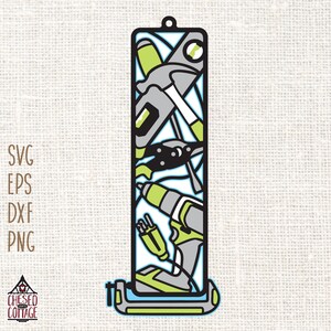 May include: A digital cut file design of the letter I made up of various tools, including a drill, hammer, saw, and wrench. The tools are in shades of green, grey, and black.