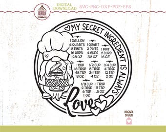 Kitchen Conversion SVG, Kitchen Conversion Chart SVG, Kitchen Measurements SVG, Gnome Svg, Baking Svg, Pdf, Dxf, Png, Eps, Digital Download