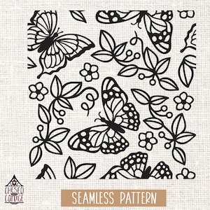 Schmetterling Musterdesign SVG, Blumenmuster SVG, Schmetterling SVG, Floral SVG, Nahtloses Muster svg, Eps, Png, Dxf, digitaler Download