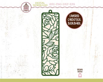 Bookmark SVG, Paper Cut Bookmark SVG, Layered SVG, Bookmark Png, Flower Svg, Floral Svg, Rose Svg, Eps, Dxf, Cut File, Digital Download