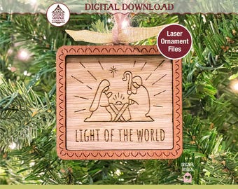 Adorno navideño de escena de la Natividad láser en formato SVG, DXF, PDF, EPS. Descarga digital de «La Luz del Mundo».