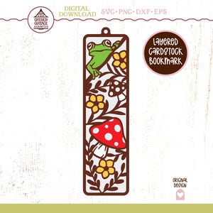 Marcapáginas SVG, Marcapáginas de papel recortado SVG, SVG en capas, Rana, Seta, Estilo cottagecore, PNG, EPS, DXF, Descarga digital