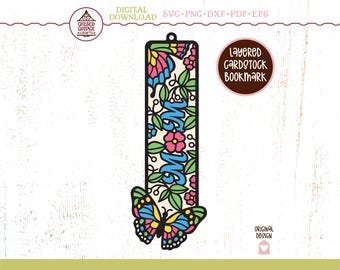 Bookmark SVG, Mom Bookmark SVG, Butterfly Bookmark SVG, Paper Cut Bookmark Svg, Layered Svg, Bookmark Png, Eps, Dxf, Digital Download