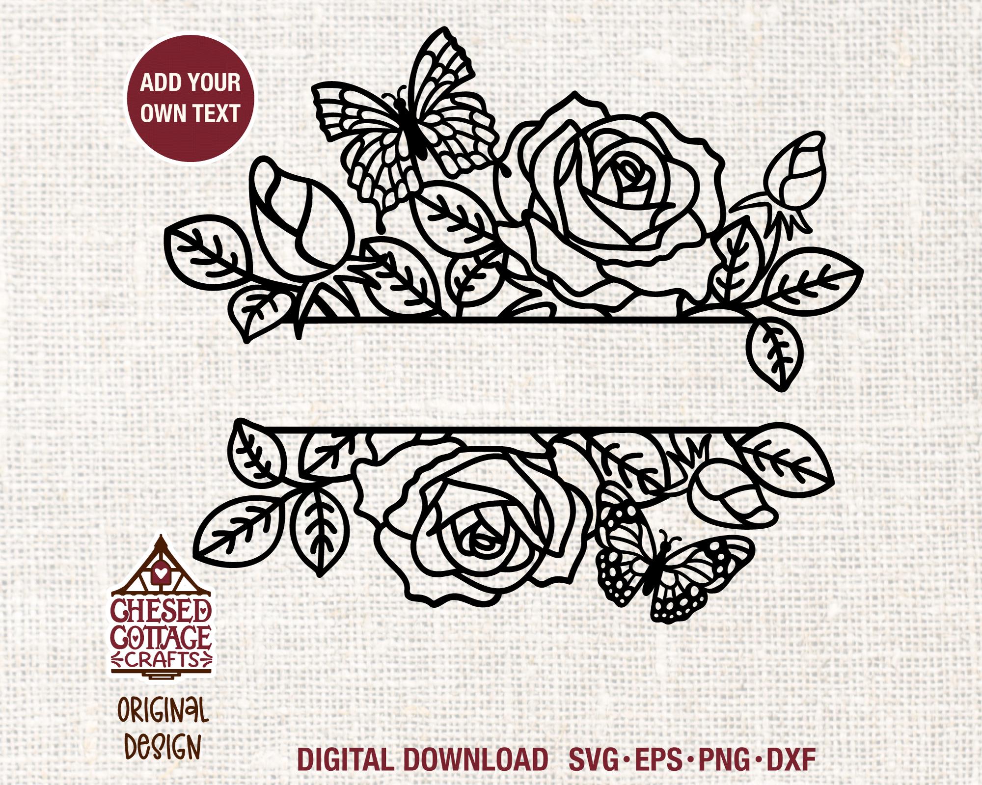 W/split Monogram Roses Rose Split Monogram SVG, Monogram SVG, Butterfly Monogram Svg ...